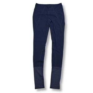 Athleta Navy Blue Athletic‎ Leggings with Contrast Panel Workout Pants Womens Sm